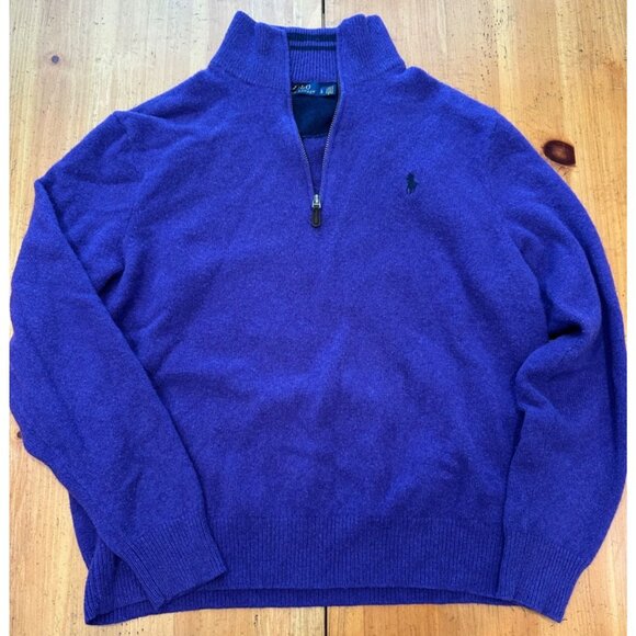 Polo Ralph Lauren Knit 1/4 Zip Sweater Purple Size Large Wool/Cashmere - Large - Picture 1 of 5